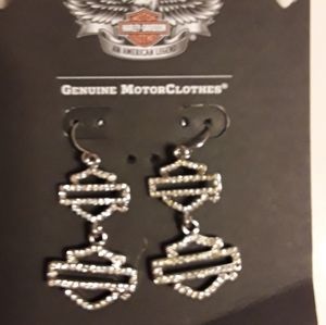 Harley Davidson Rhine Stone Bar & Shield Earrings